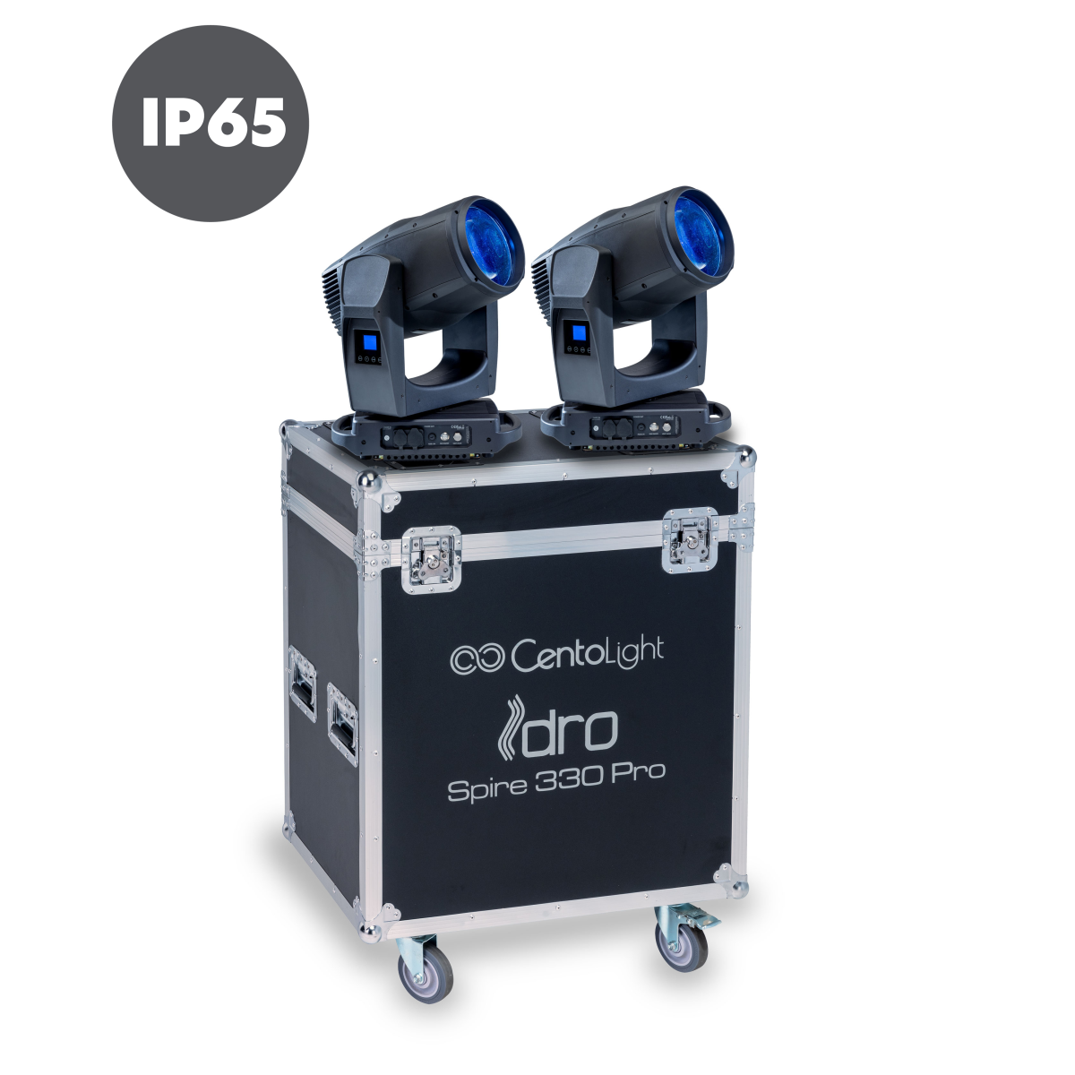 Centolight IDRO SPIRE 330 SET Taşıma kasalı iki adet IP66 Beam/Wash moving head seti — görsel 1